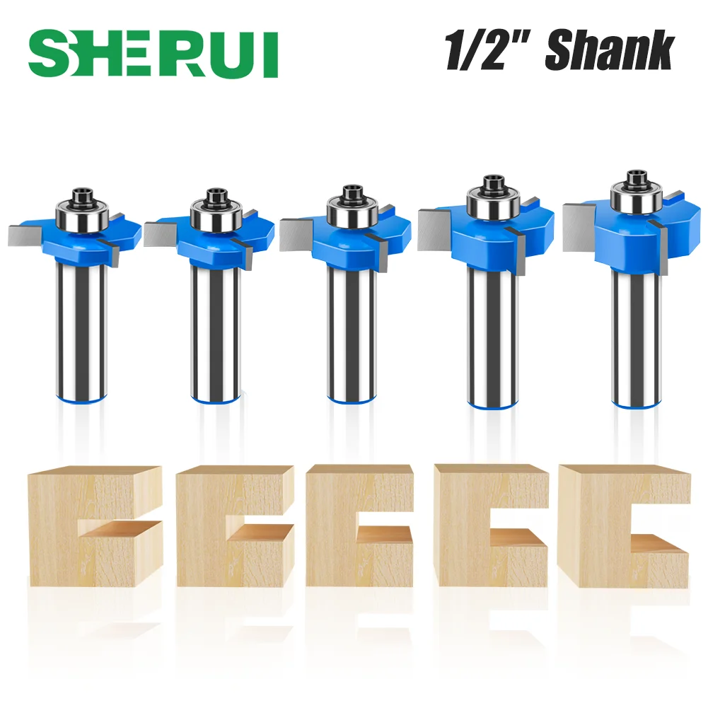 

12mm 1/2in Shank T-Slot Router Bit with Bearing 3 Teeth T Type Sloting Cutter Woodworking Tools