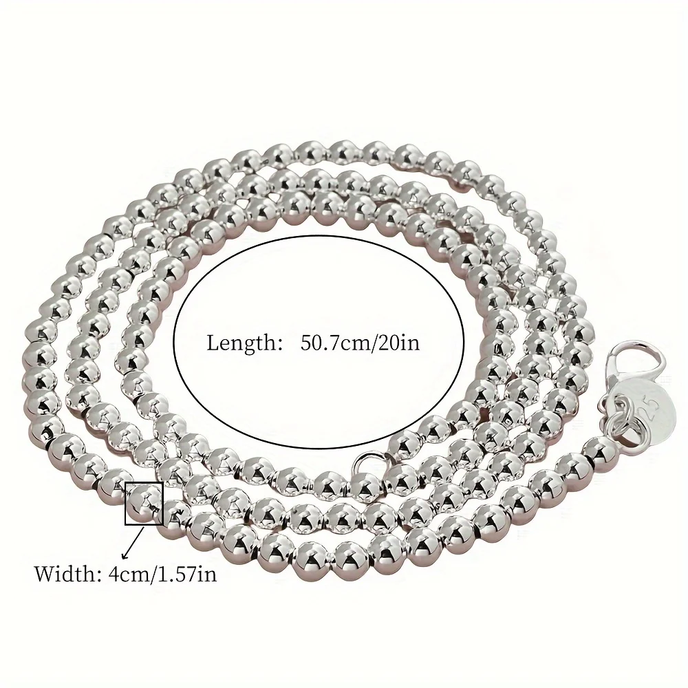 Collar de cadena de plata de ley 925 con cuentas de 4MM, venta al por mayor, para mujeres, hombres, dijes para mujer, regalo de fiesta de boda, bonito