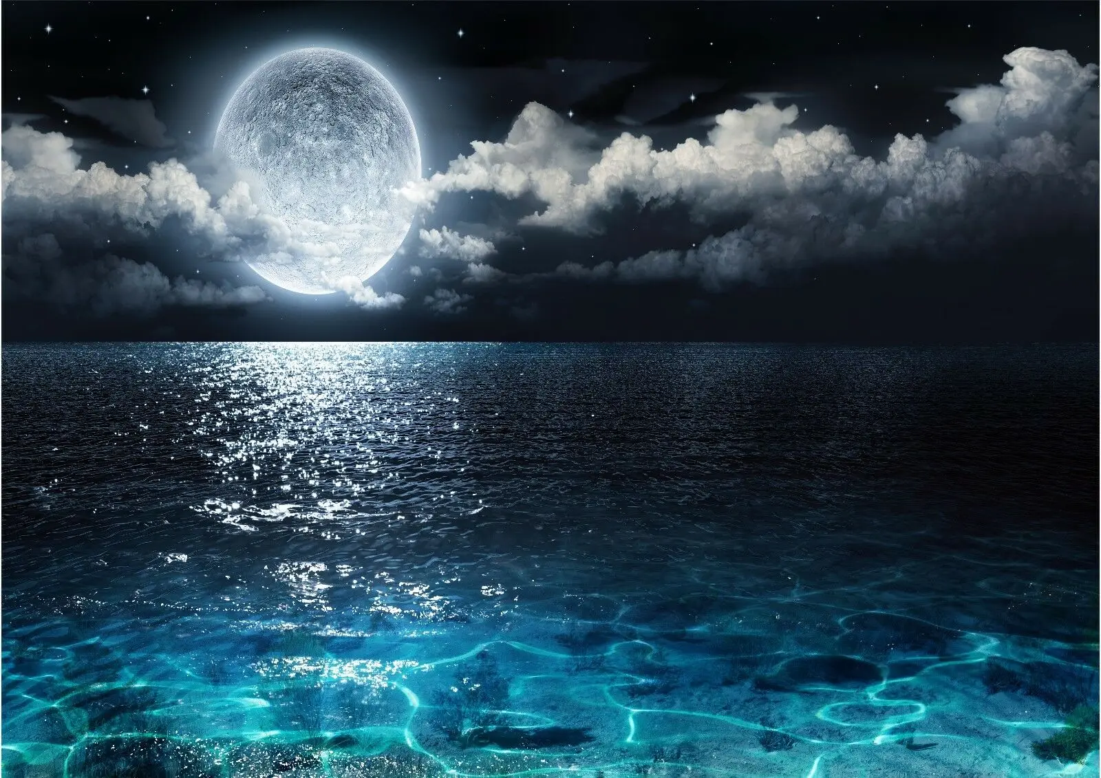 Full Moon Night Ocean Seascape Bedroom Giant Art print Silk poster Home Wall Decor