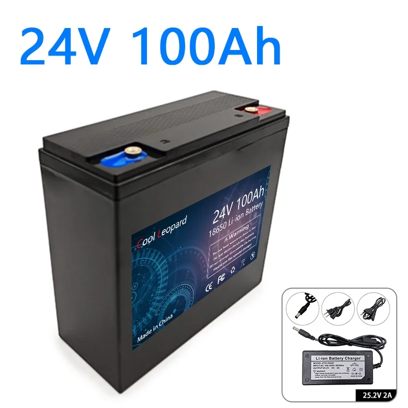 New 18650 24V 100Ah Lithium Battery Pack Built-in 100A BMS,for Solar Marine Overland Off-Grid LED lighting Rechargeable Battery