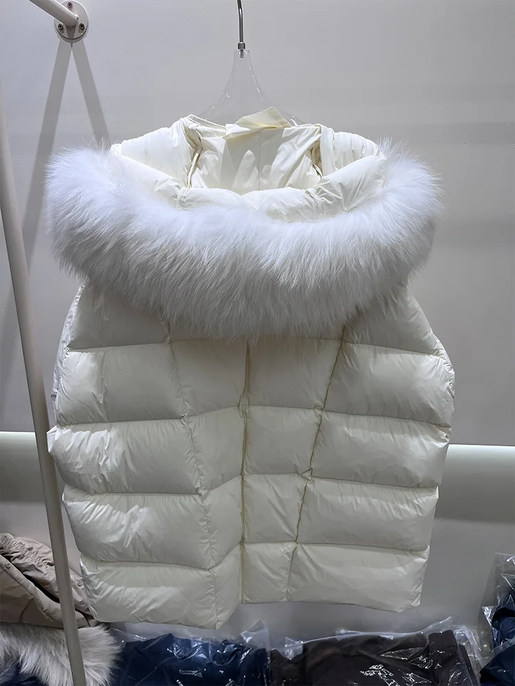 موضة جديدة الخريف الشتاء ريال فوكس الفراء طوق سترة منفوخة المرأة معطف سميك دافئ أوزة أسفل سترة فاخرة أبلى معطف الإناث #6