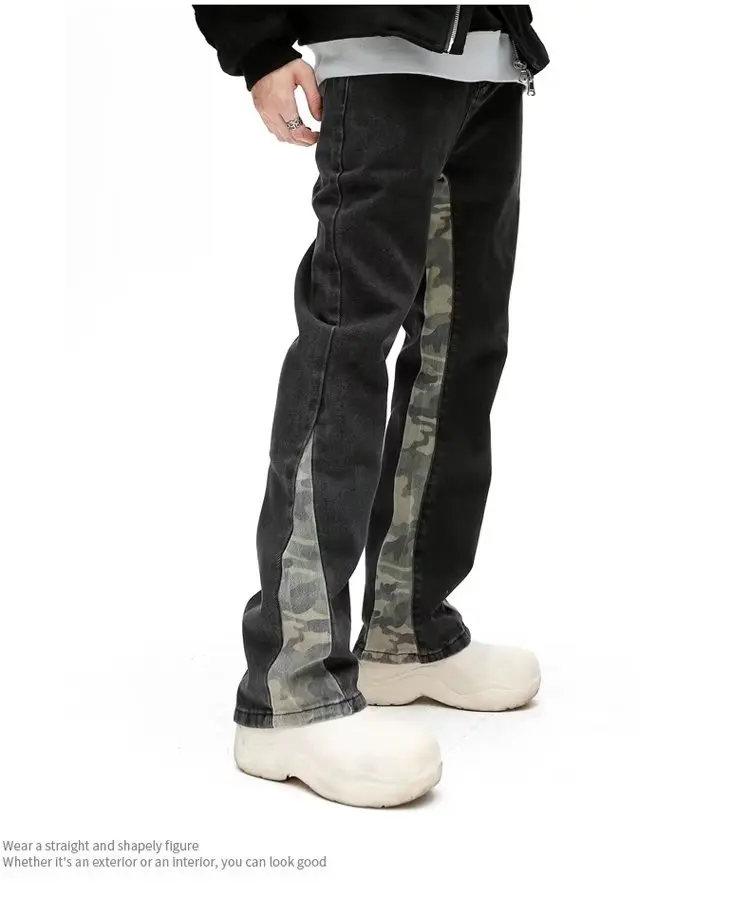 2026 Cooles Design Camouflage Patchwork Gerade Herren-Jeans Y2K Kleidung Hip-Hop Gewaschene Schwarze Lässige Lange Hosen Ropa Hombre – Detail 7
