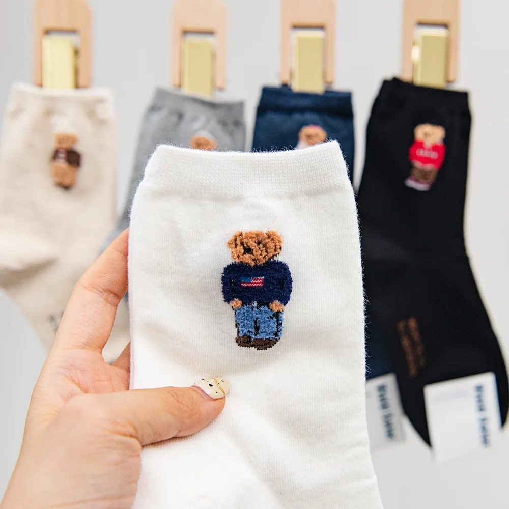 Trend Designer socks Cartoon Gentleman Bear Socks Cotton Harajuku Style Sport Boys and Girls Novelty Breathable Christmas Gifts