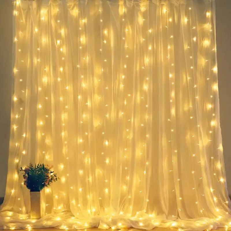 New Year 2025 Christmas Holiday LED Decoration Lights Fairy Bedroom String Garland Lighting Curtain Lights with Remote Control