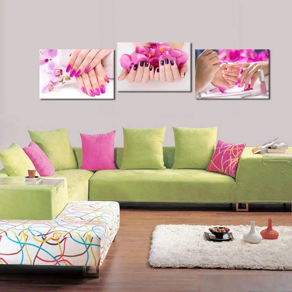 3 Pcs Purple Nail Hands Spa Beauty Salon Manicure Posters Pictures Canvas Wall Art Home Decor Paintings Living Room Decoration