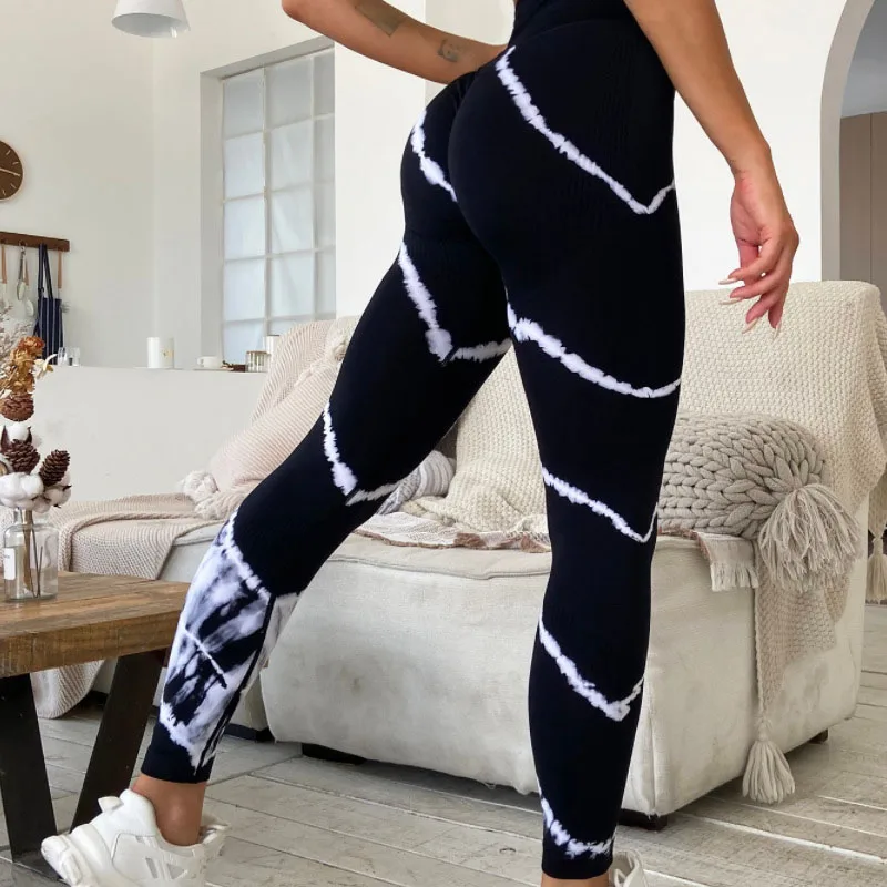 Leggings deportivos sin costuras Tie-dye para mujer, pantalones sexys de cintura alta, a la moda, ajustados, para gimnasio y entrenamiento