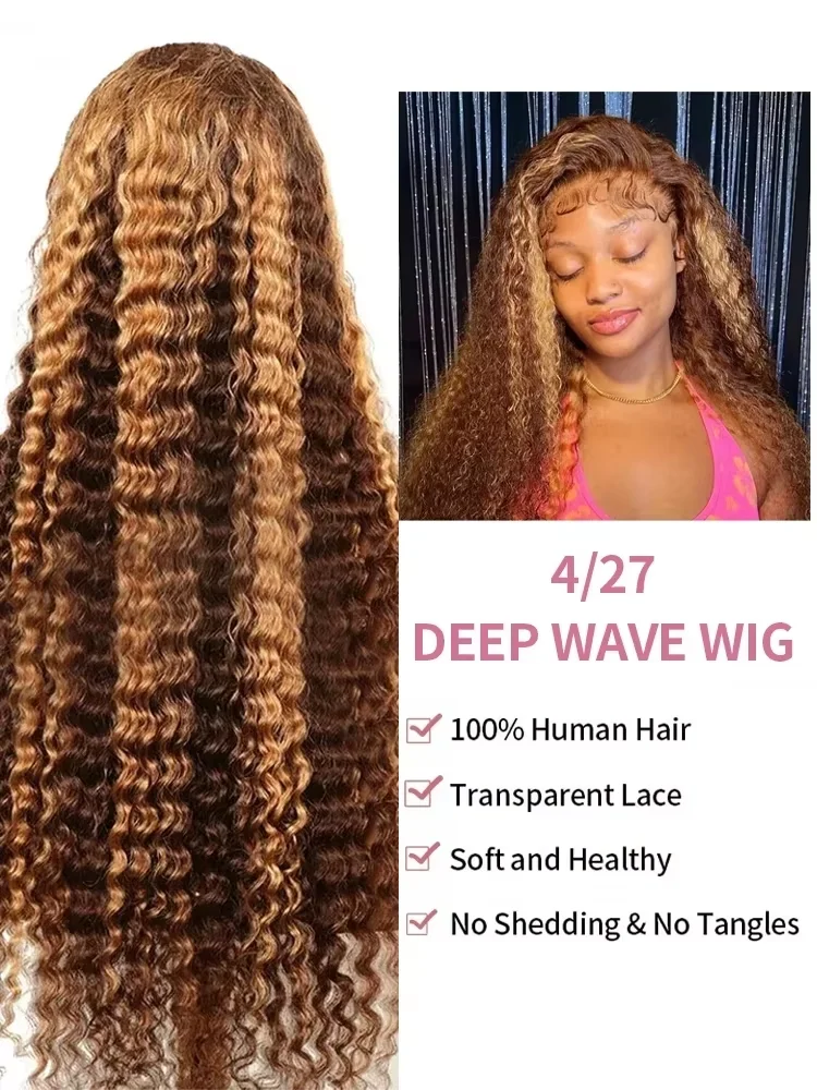 250 Density 30 46 Inch Highlight Ombre Deep Wave HD Lace Front Wig Colored Curly Human Hair Wig 13x6 Lace Frontal Wigs For Women image 5