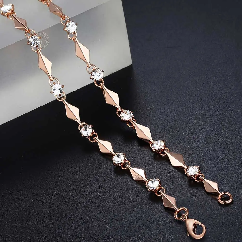 585 Rose Gold Color Necklace For Women Girls  Cubic Zircon Link Chain Necklaces Female Hot Party Wedding Jewelry Valentines Gift