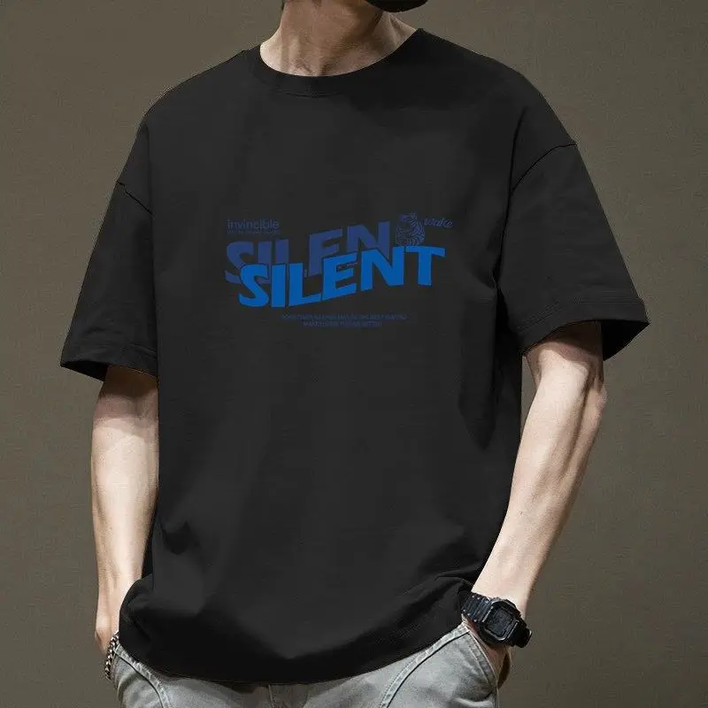 Silent Letter Print Men's Casual Short Sleeve T-Shirt Breathable Daily Wear Summer Style