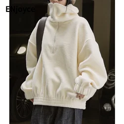 Women Large Lapel Plus Velvet Pullover Sweatshirt 2024 Winter Ladies Casual Loose Oversized Thick Plush Warm Long Sleeve Tops