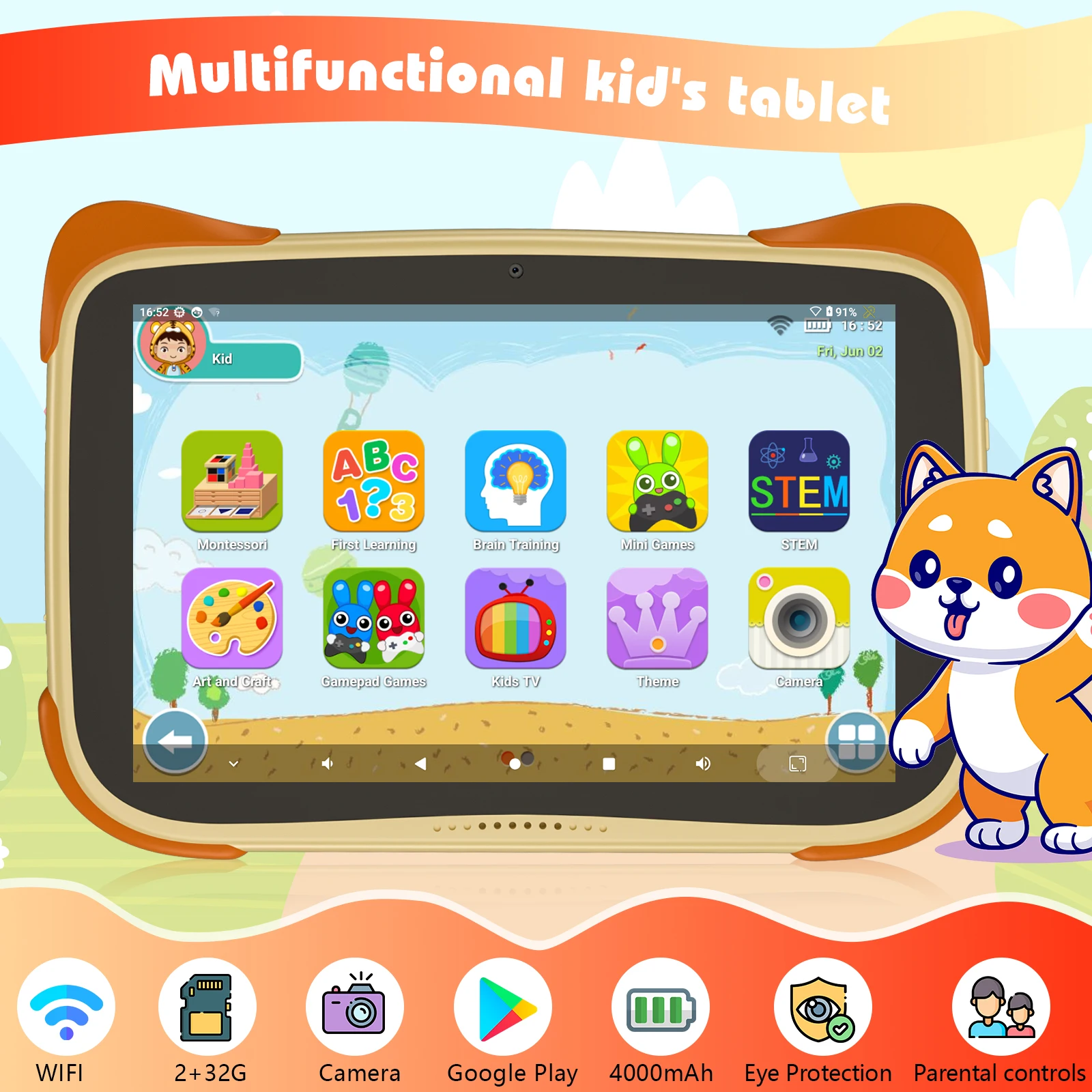 Hot Pepper Kid Tablet KT10 8-inch IPS Full HD 2GB RAM+32GB ROM with WiFi Support Google Play Store Android 13 Tablet for Kids