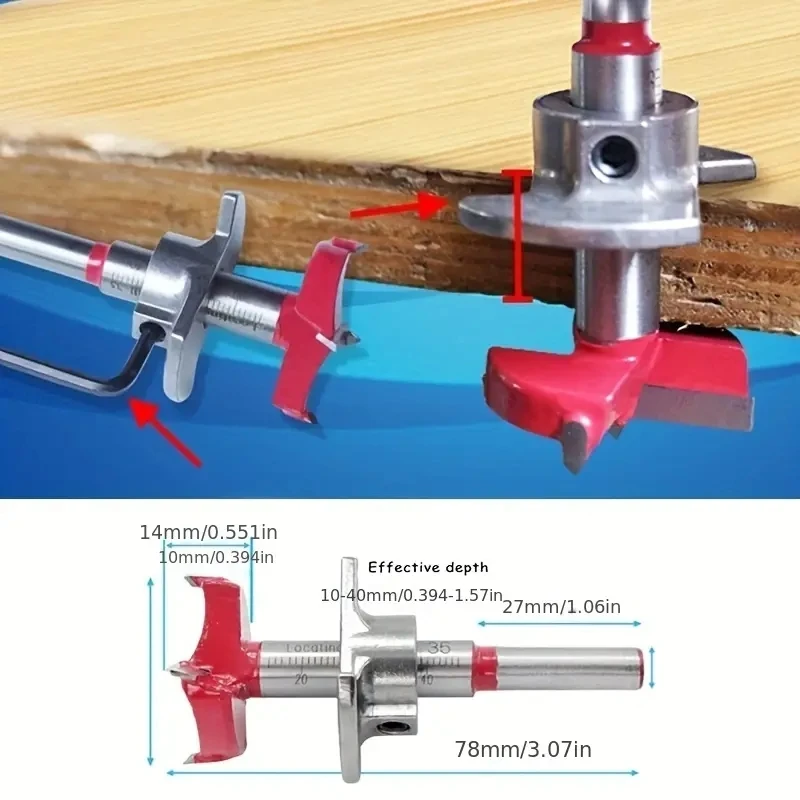 Woodworking Hole Opener Set Positioning Hard Alloy Flat Wing Drill Adjustable Hinge Hole Expander 15-35mm (with Wooden Box)