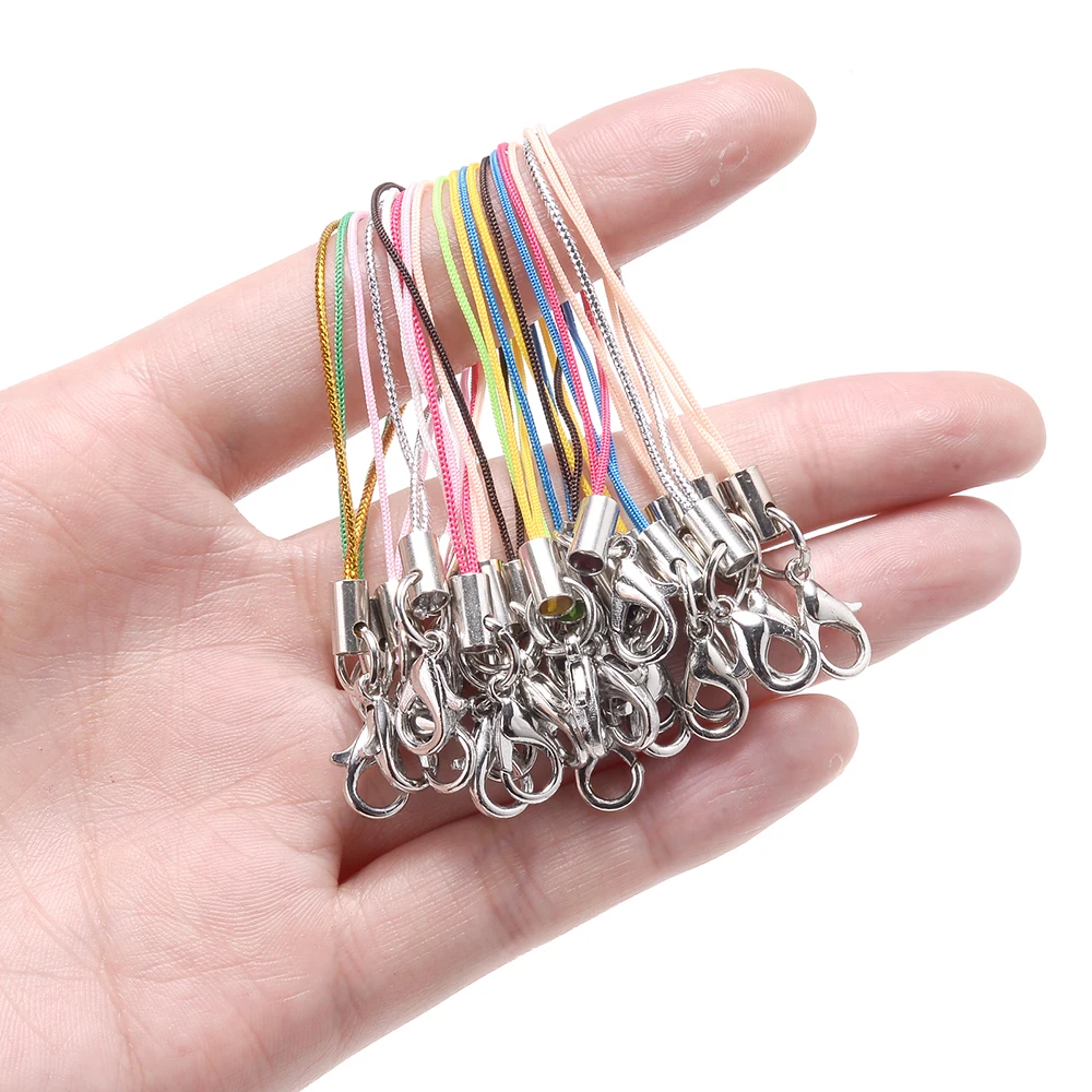 20pcs 70mm Silver Color Lobster Clasp Polyester Cord Lanyard Lariat Strap Cords Cell Phone Mobile Craft DIY Keychains Pendant