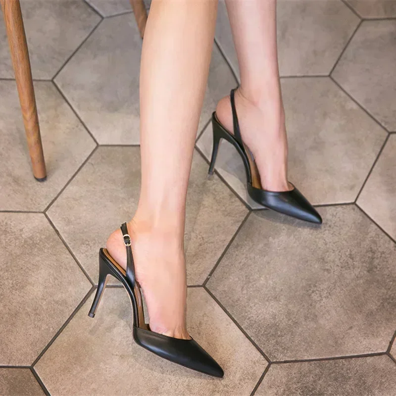 6cm Luxury Women\'s Shoes Sandals Pointed Toe High Heels Ankle Wrap White Ladies Dress Women Shoes 40 41