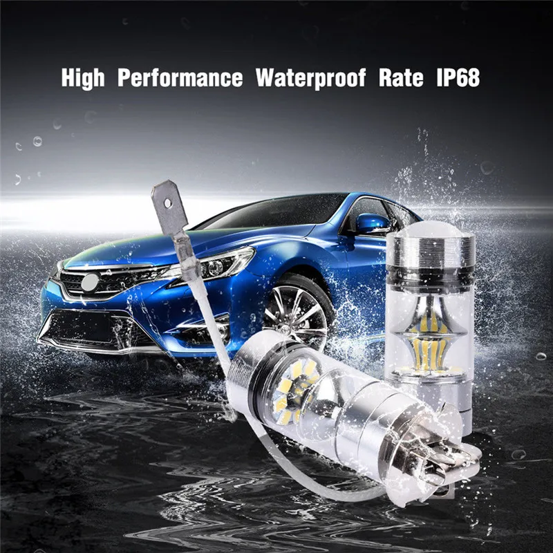 2PCS 100W White LED H3 High Power 2828 Car Fog Light Bulb DRL 1000LM