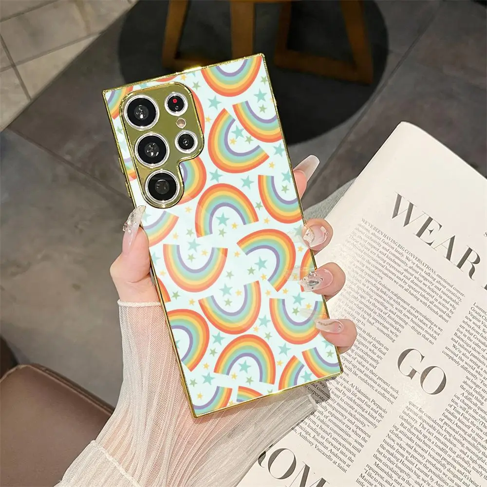 

Cute Rainbow Phone Case For Samsung Galaxy S25 S24 S23 Ultra Metal Frame Case Slim Shockproof Cover Durable