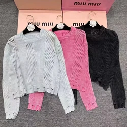 2024 Autumn New Women's Clothing European Fashion Long Sleeve Hollow Out Knitted Pullovers Sweater Female Cashmere Tops F795