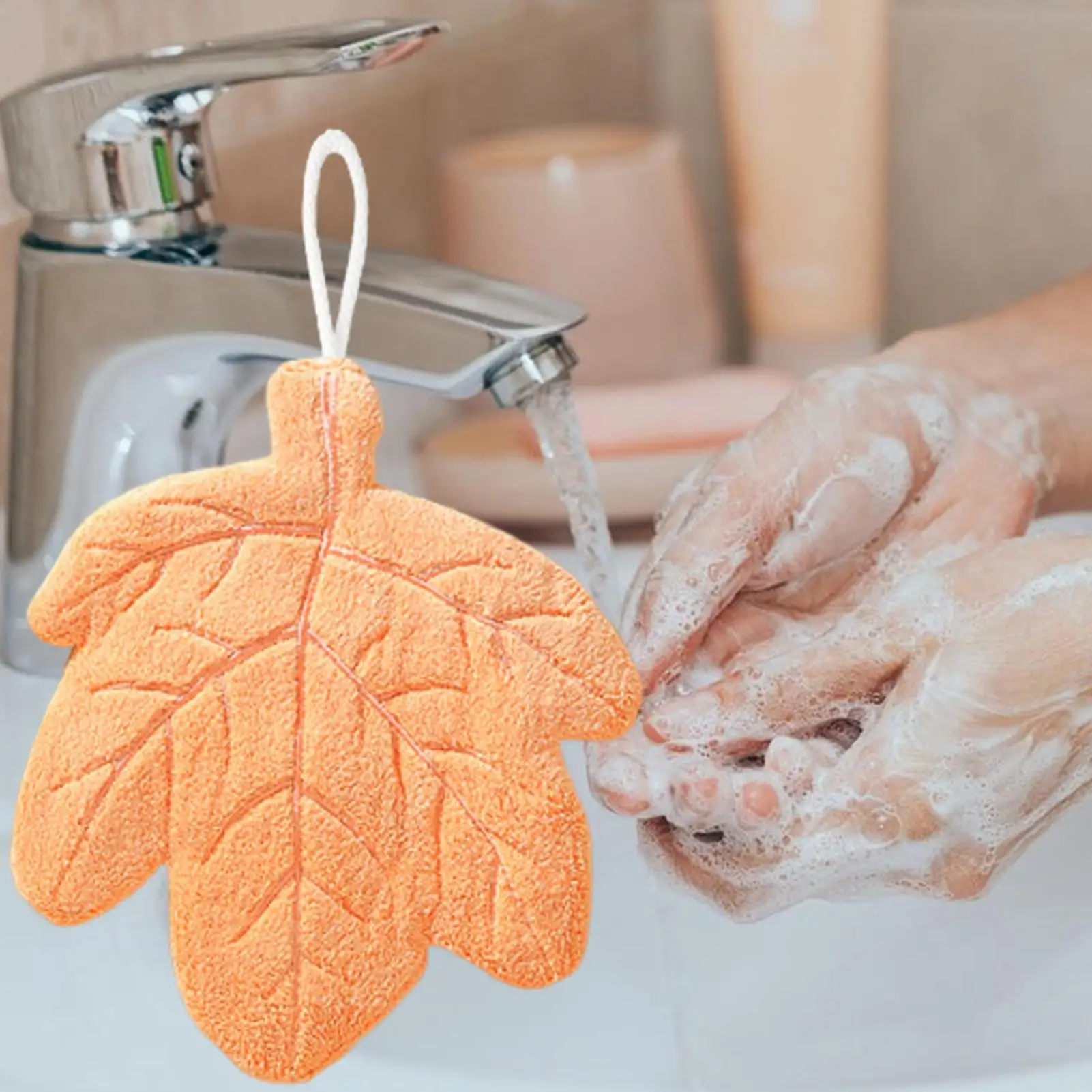 Hand Towels Kitchen Hangable Kitchen Towels Decorative Coral Fleece Leaf Shape Washcloths For Bathroom Home Kitchen Dinner Room