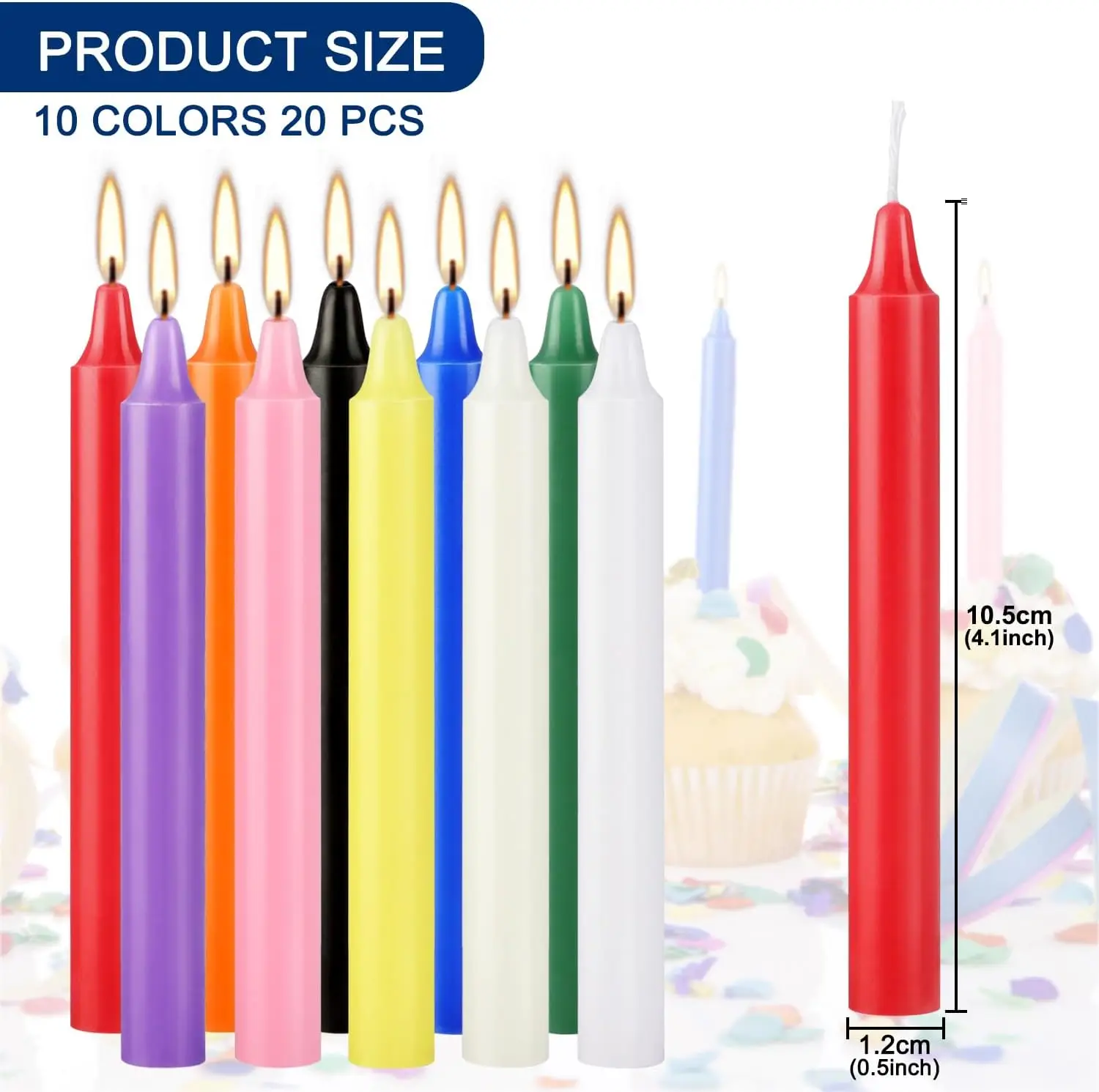 20 Colorfuled Small Waxs, No Drip, Smoke-Free, Scented Candles, Hand-Pulled, High-Quality, Suitable for All Places, and Various Holidays. We Only Uses the Tapered Candles Made of High-Quality Wax, so That the Burning of the Candle, You Will See the Same Color of the Candle Itself. , You Will Make Sure Its Straight Lines and Soft Light.