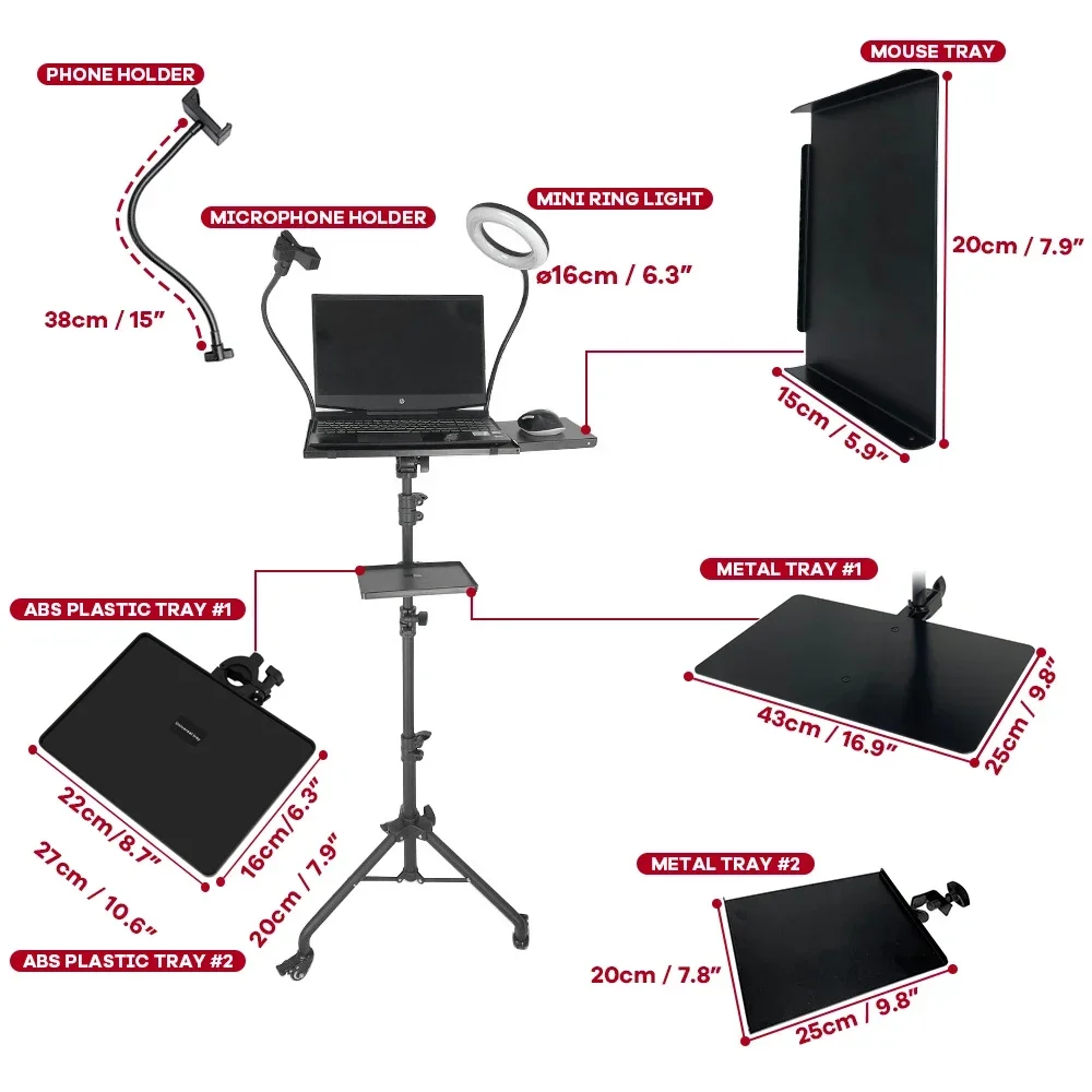 Tripod Base Laptop Stand Portable Equipment for Projector Audio Mixer Tiktok Streaming Live Show Studio Video Production Lecture