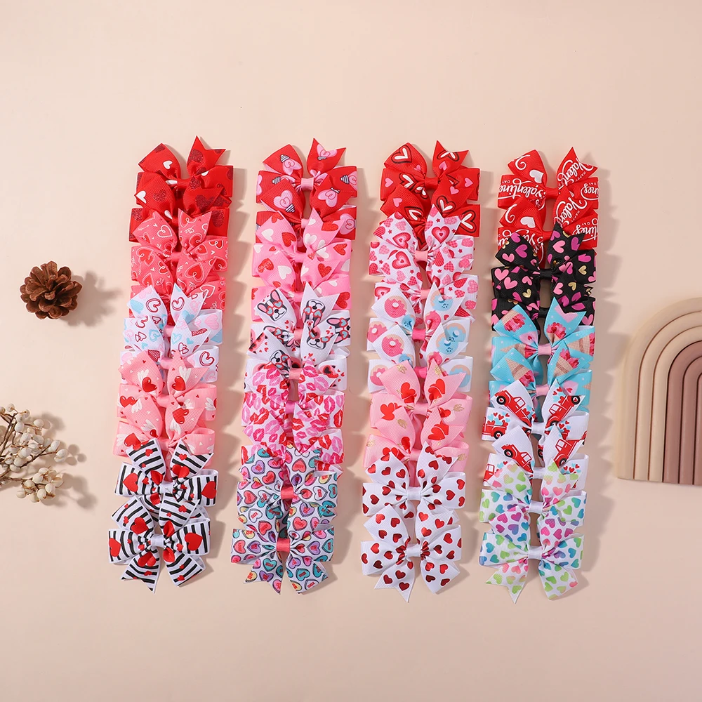 

20pcs/set Valentine's Day Printed Bow Hair Clips for Girls Lovely Ribbon Hairpins Cheer Up Holiday Headwear 2025 Christmas Gifts