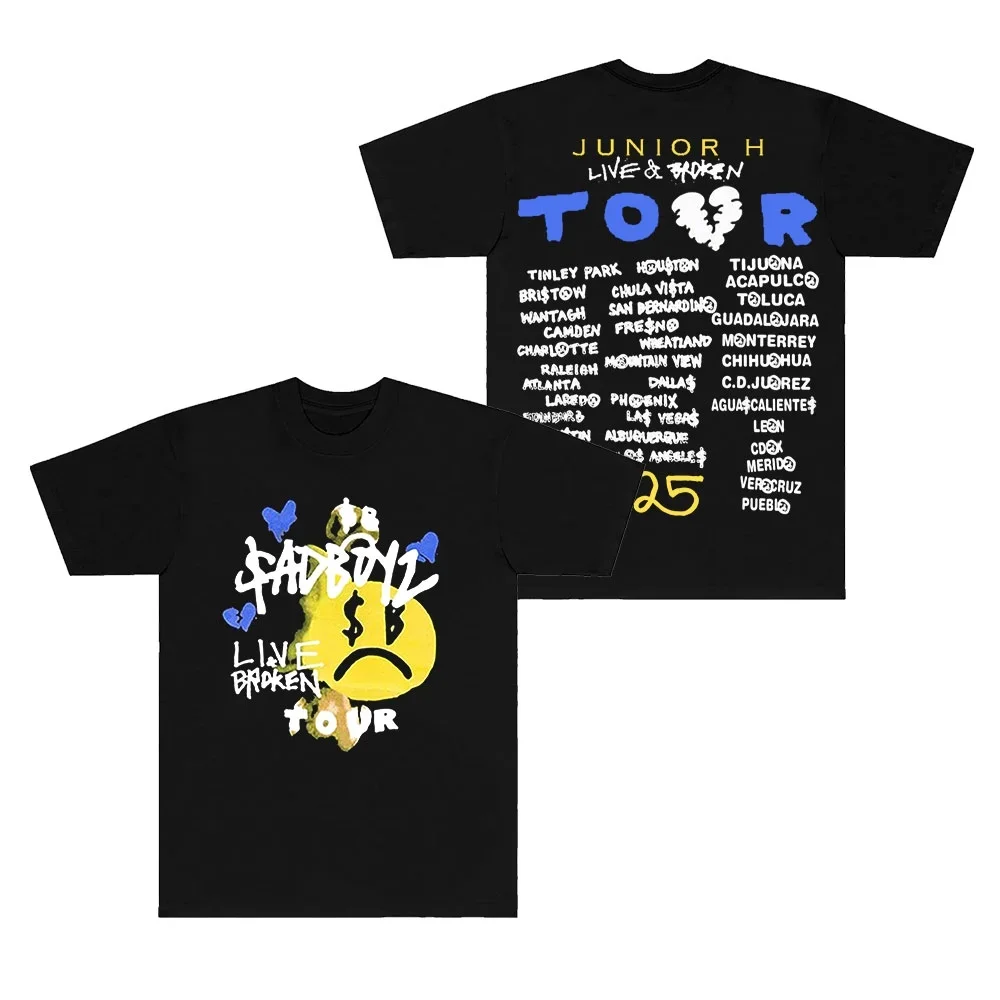 Junior H Sad Boyz Live And Broken Tour T-Shirts Women Men Fashion Short Sleeve Tee