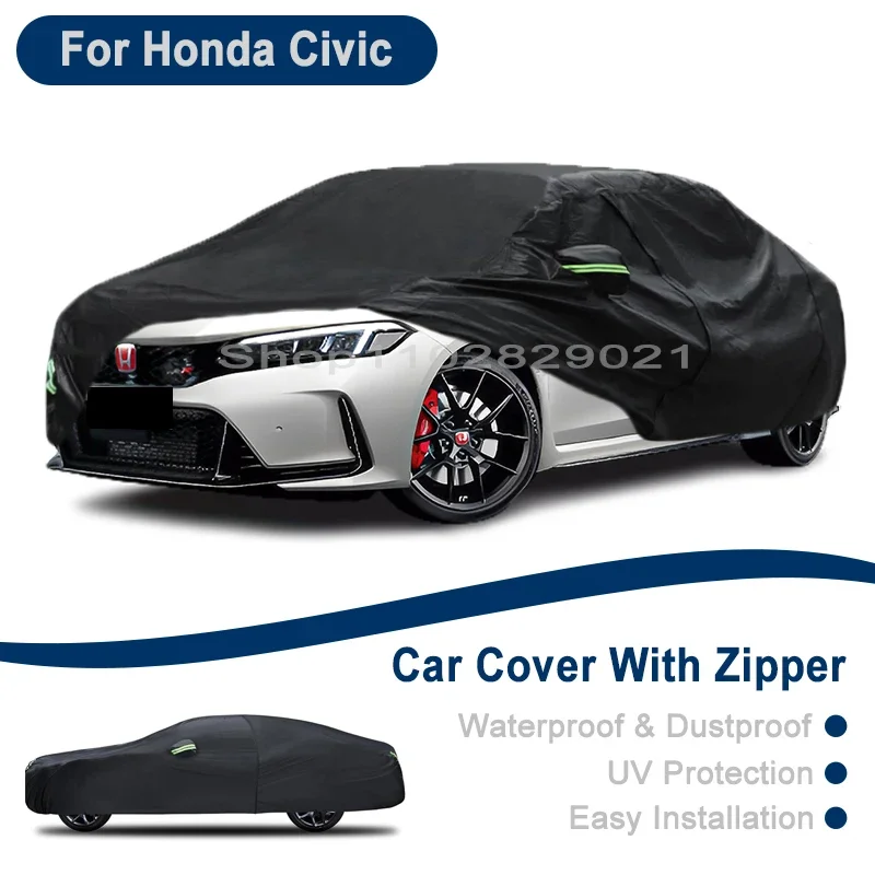 

Outdoor Full Vehicle Cover For Honda Civic - Side Zipper Design, Waterproof Dustproof Sun Protection Car Cover