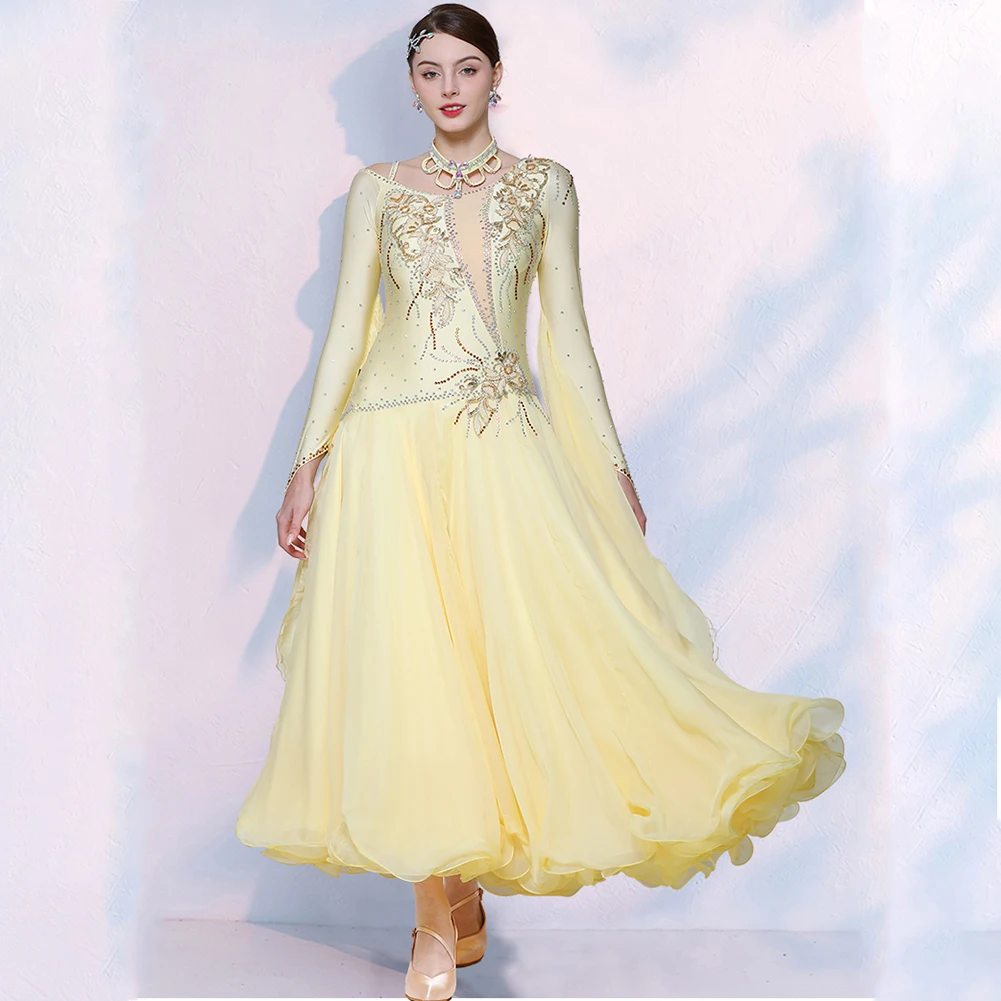 Hellgelbes Walzerkleid, hochwertiges modernes Tanzband, Gesellschaftstanz, neue Wettbewerbsgruppe, Kleidung, Sling-Kleid
