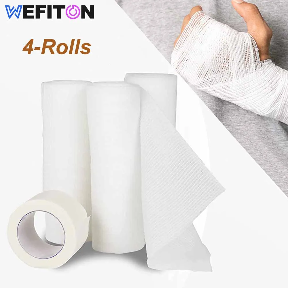 4 rolki Premium Gauze Rolls Bandaż z gazy - Super miękkie, tkane, rozciągliwe bandaże z gazy do podstawowego opatrunku na rany