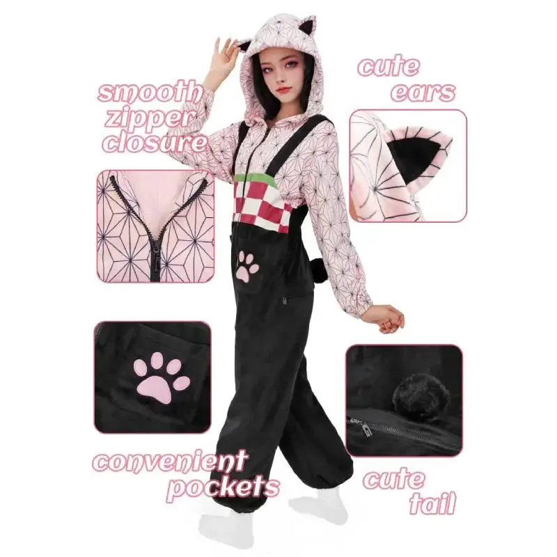 

WENAM Anime Kamado Nezuko Cosplay Pajama High Quality Sleepwear Nightgown Warm Pyjamas Women's Halloween Anime Cosplay Pajamas