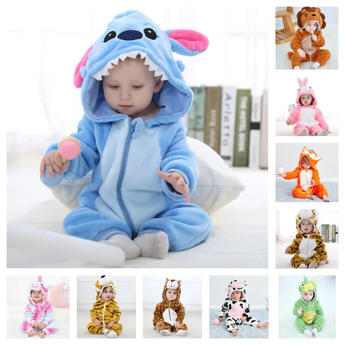 Lilo & Stitch Cartoon Romper Newborn Hooded Infant Clothing Boy Girls Pajamas Animal Onesie Jumpsuit Panda Costumes Baby Rompers