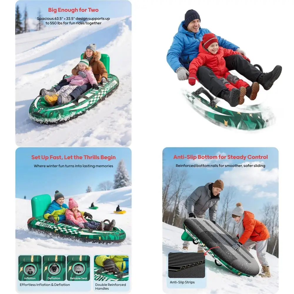

Inflatable Snow Sled for 2 with Canvas Cover, Heavy-Duty Design, Backrest & Reinforced Handles, Suitable for Kids and Adults