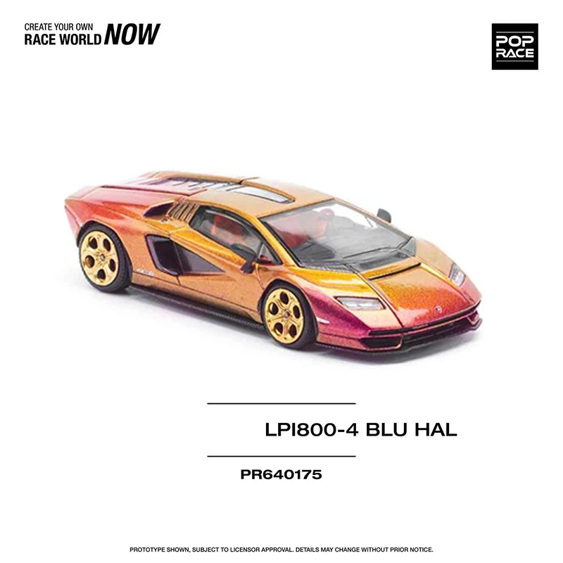 PreSale POP RACE 1:64 Countach LPI800-4 Blu Hal Orange Rainbow Diecast Diorama Car Model Toy