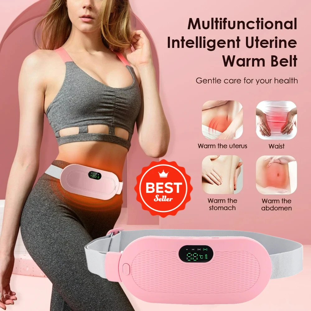 

Менструальный массажер для спазмов для женщин, вибрационный пояс с подогревом, облегчение менструальной боли, успокаивающий живот, теплый дворцовый пояс, перезаряжаемый