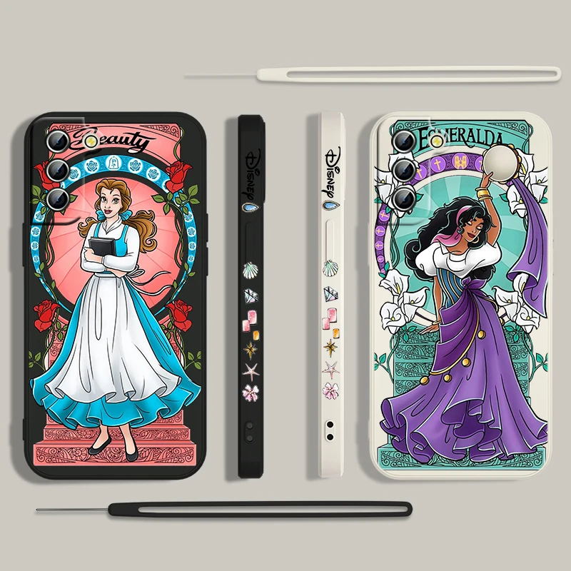 Disney Beautiful Princess Phone Case For Samsung Galaxy S24 S23 S22 S21 S20 Pro FE Plus Ultra Liquid Left Rope Cover