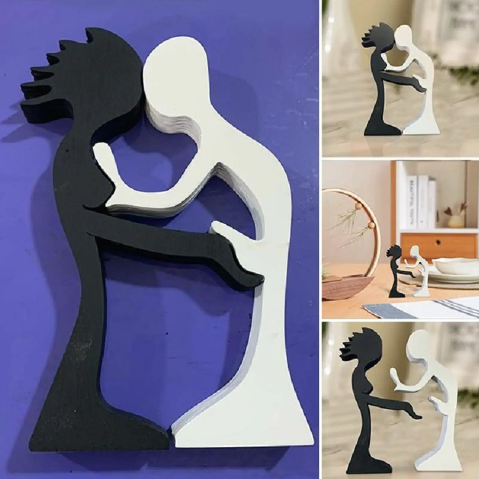 Handmade Wood Decor Sculptures Harmony Between Men And Women Spoof Wooden Ornaments Craft Figurine Desktop Table Ornament