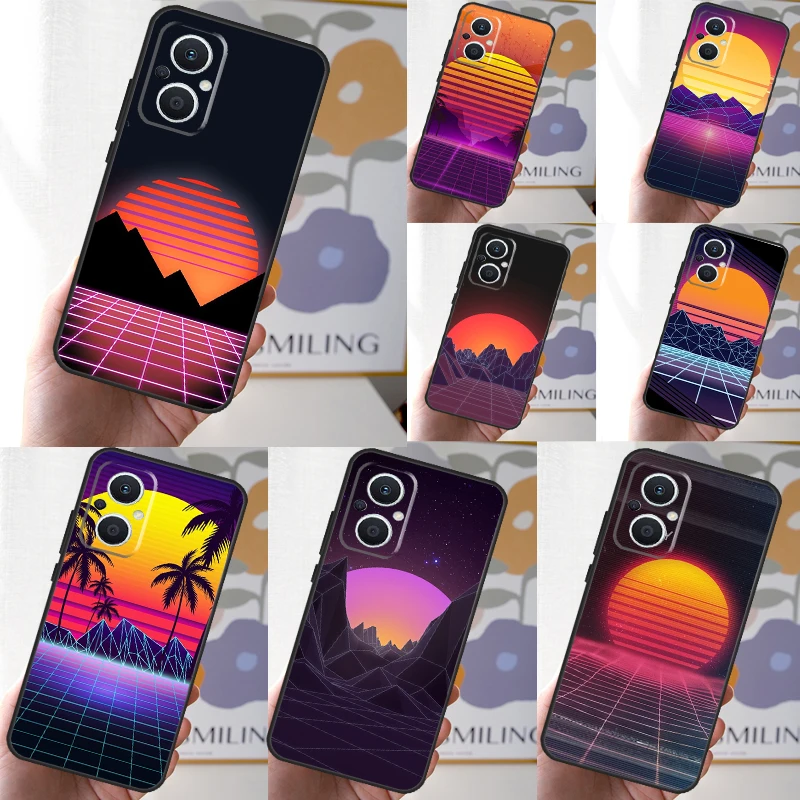 80S Vaporwave Retro Synthwave Sunset Case For OPPO Reno 8T 4Z 5Z 11F 10 11 Pro 5 6 7 8 Lite OPPO Find X2 X3 X6 Pro X5 Lite Cover