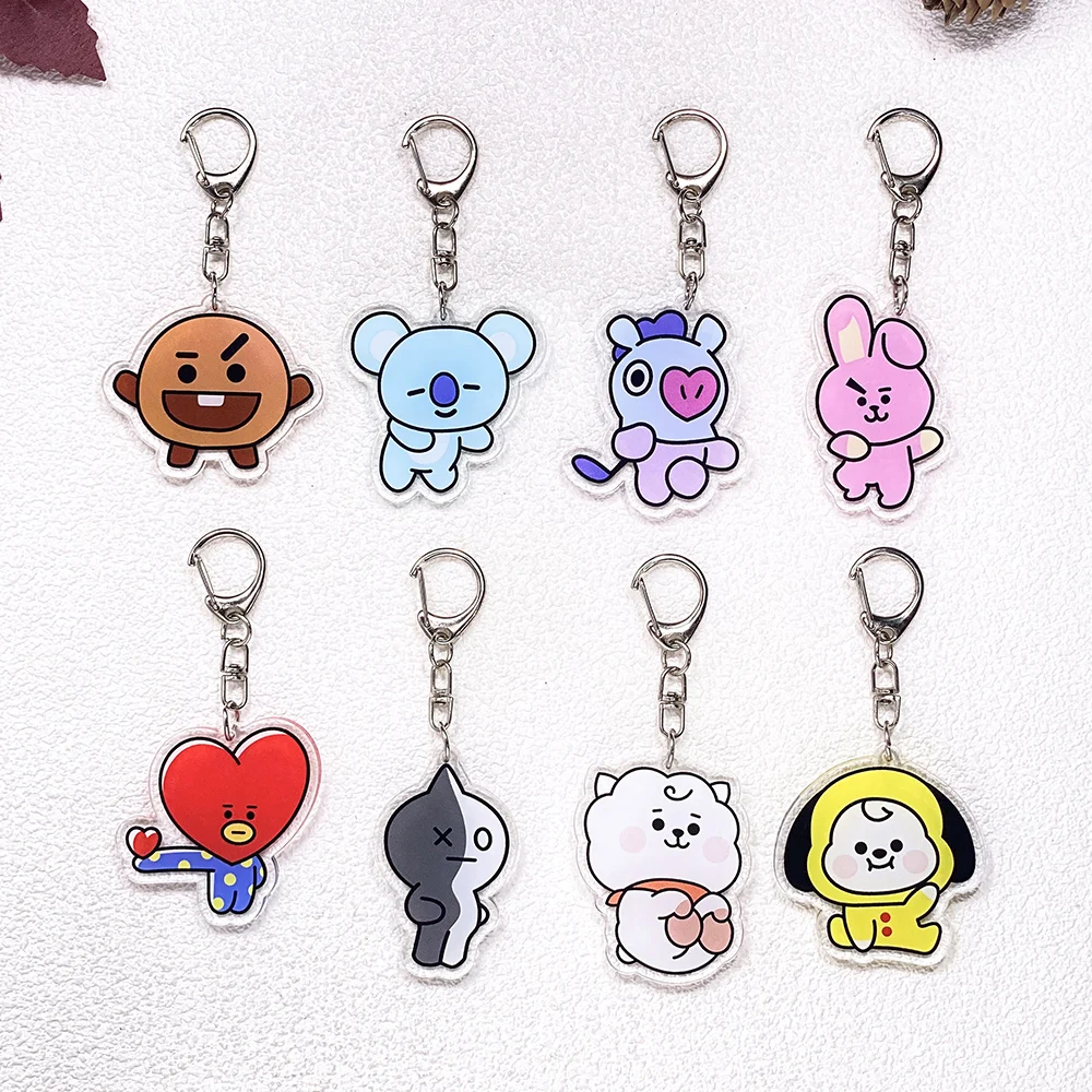 1/7Pcs Korean K-Pop Fan Boy Band Bangtan Boys Keychain Accessories Acrylic Charms Pendant For Bag Key Holder Backpack Decoration
