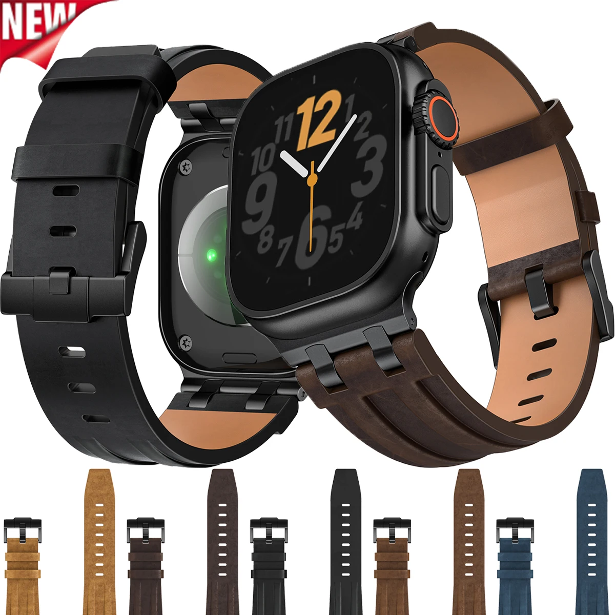 

Металлический + кожаный ремешок для Apple Watch Ultra 3/2 49 мм 42 44 45 46 мм Высококачественный ремешок для браслета Iwatch S 11 10 9 8 7 6 5 SE3