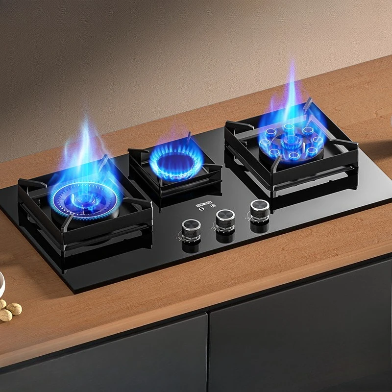 Household three-burner gas stove gas stove embedded natural gas multi-burner liquefied fierce fire three-burner stove