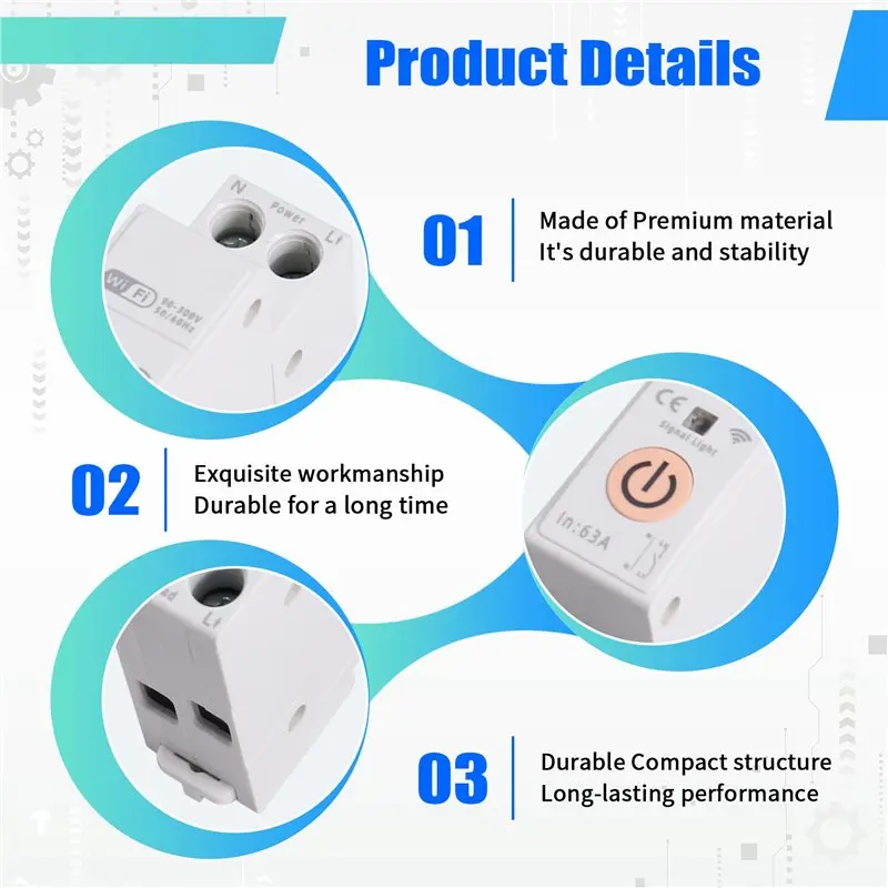JABS-TUYA Wifi Smart Switch Pengukur Energi 63A 1P+ N MCB Pemutus Sirkuit Fungsi Timer Relay
