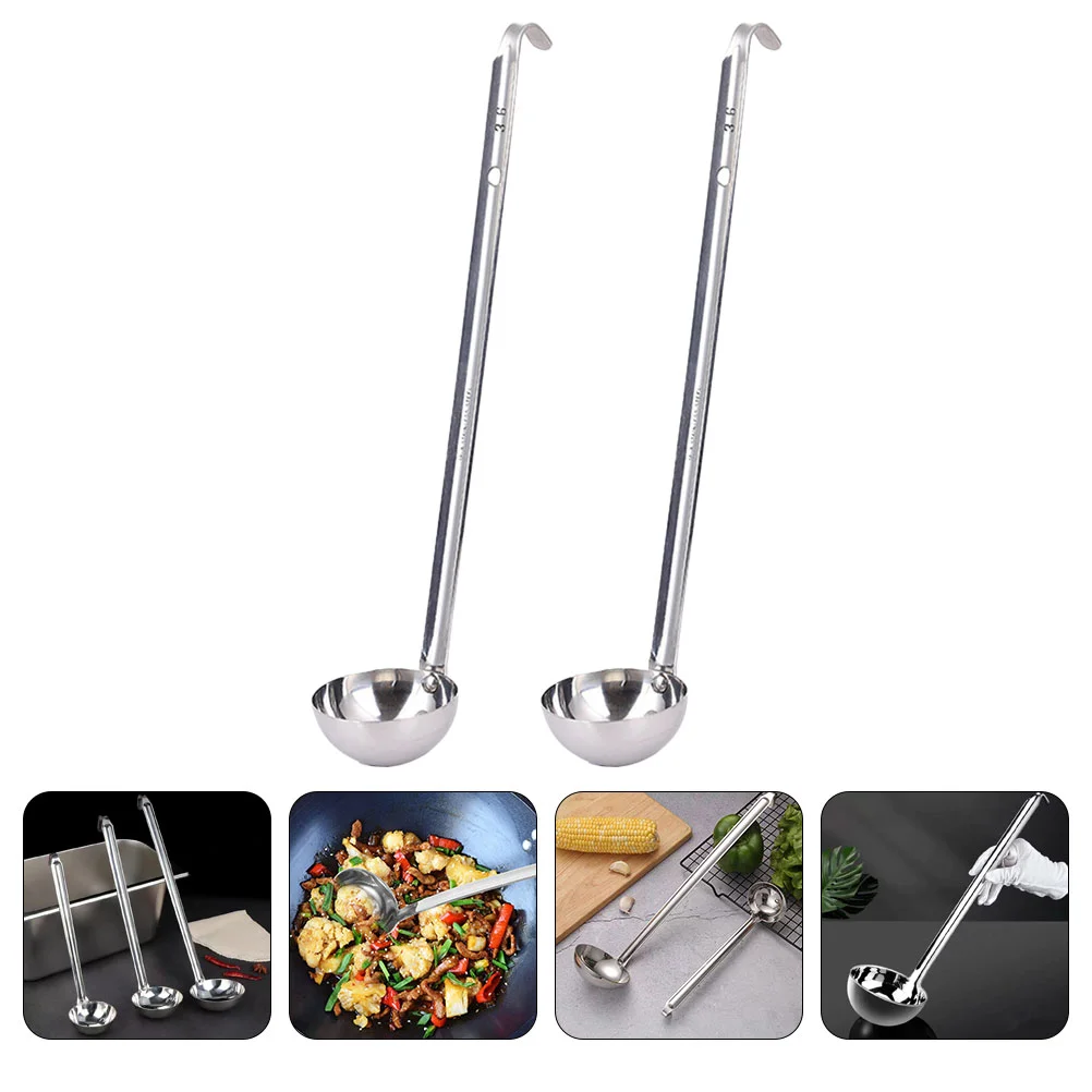 2 Pcs Hooked Ladle Spoon Spoons Soup Hot Pot Metal Serving Kitchen Portioner Mini