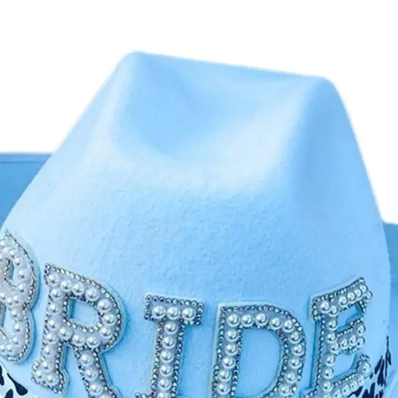 

39BB Bride Hat with Hand Beading Blingbling Crystal Pearls Cowgirl Hat for Engagement
