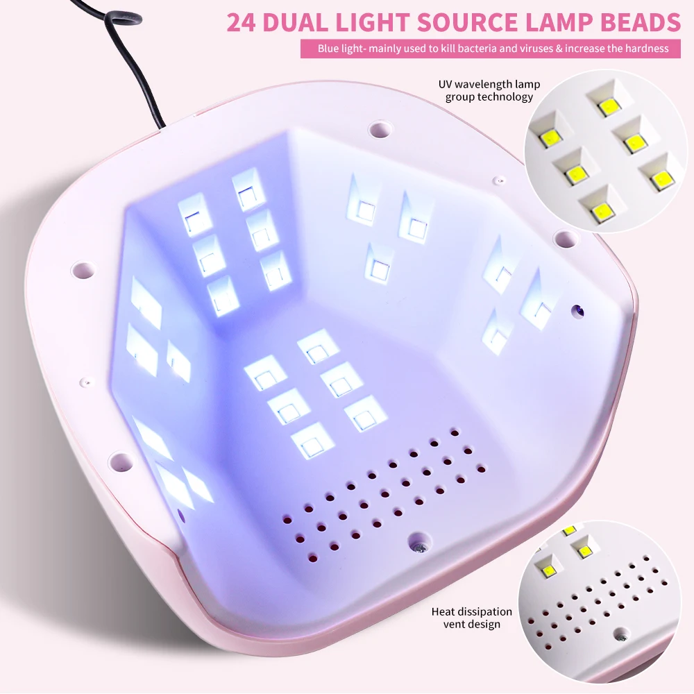 เล็บ 24 ชิ้น UV/LED Rapid Cure โคมไฟเล็บมืออาชีพ Phototherapy Light สําหรับเล็บ Salon เจลอะคริลิค Art Quick Drying เครื่องมือ