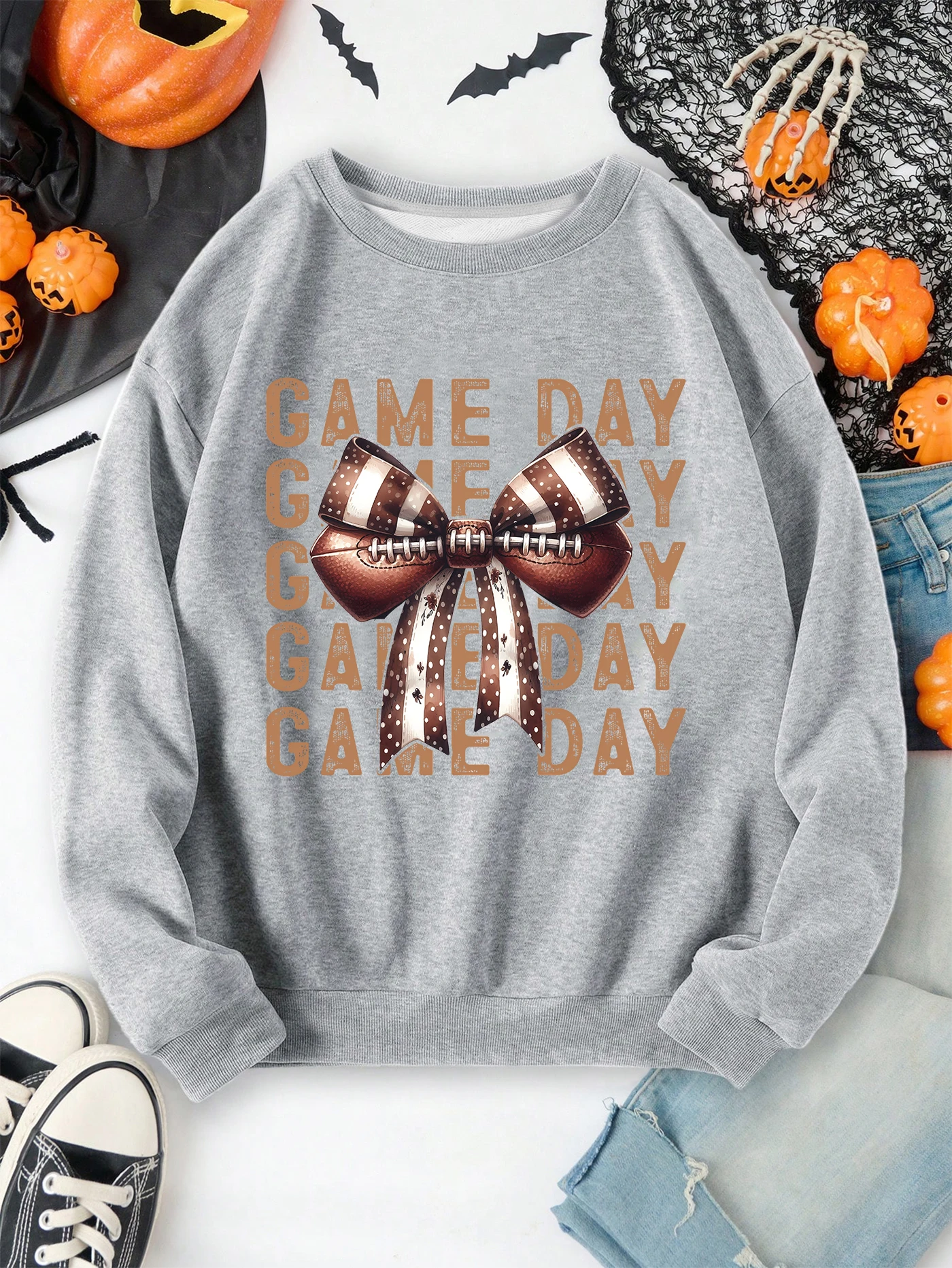

Halloween print sweatshirt, crew neck casual sweatshirt for winter & fall, women's clothing.