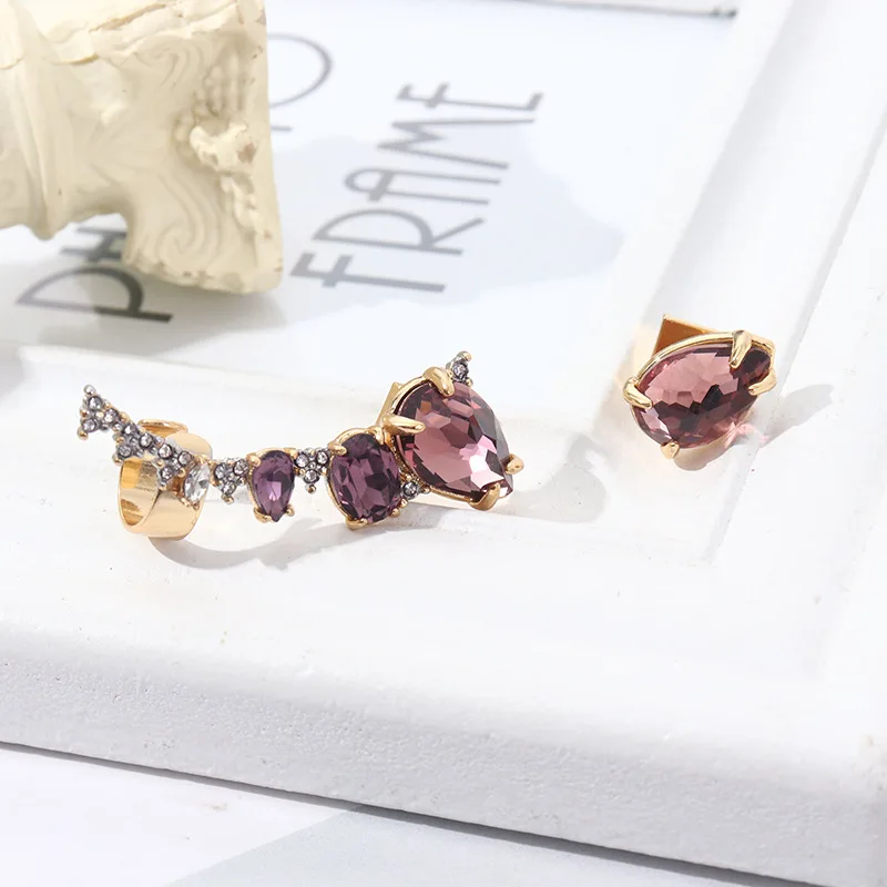 European and American Genius Designer Personality Fashion Asymmetrical Diamond Stud Earrings Temperament Cool Style Earrings