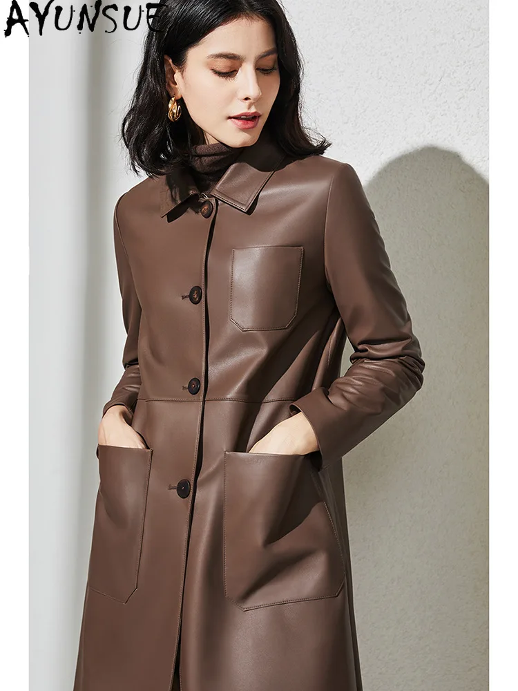 AYUNSUE chaqueta De cuero genuino para mujer 2025, ropa De primavera Sutumn, abrigo De piel De oveja auténtica para mujer, ajuste holgado, nuevo en abrigos, chaqueta De cuero