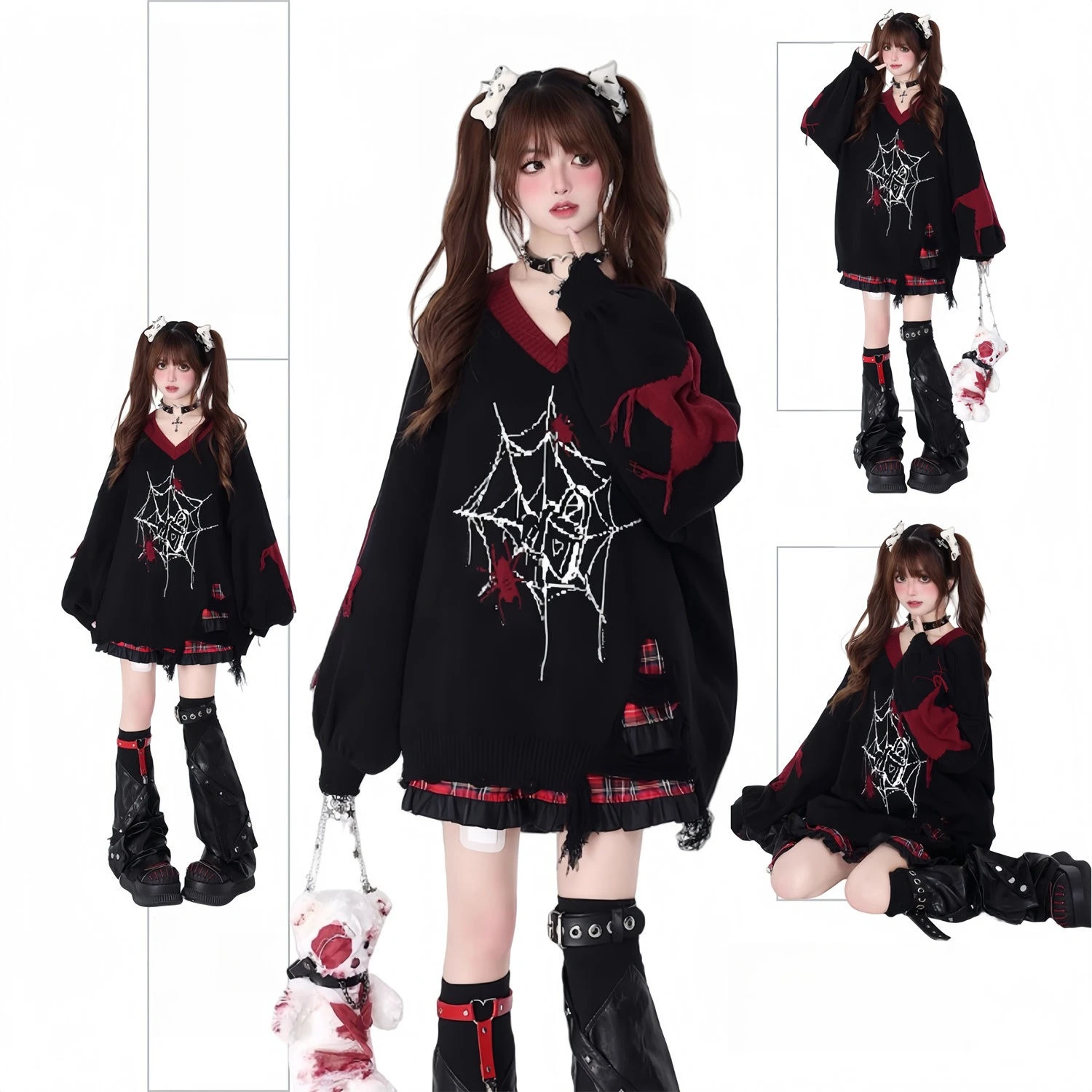 Subcultuur Y2k Zoete Gothic Off Schouder Losse Truien Vrouwen Herfst Winter Tops Gebreide Trui Harajuku Losse Vrouwelijke Nieuwe