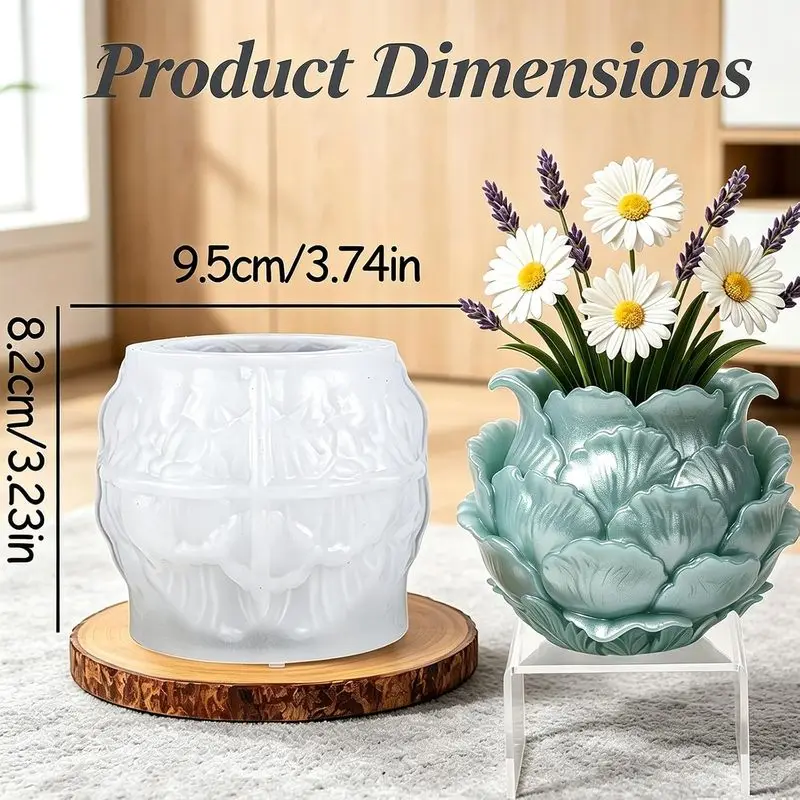 1Piece-packed flower pot mold Silicone resin floral peony relief molding mold，Concrete craftsmanshipDIY、Succulent plant pot、Pen view 4