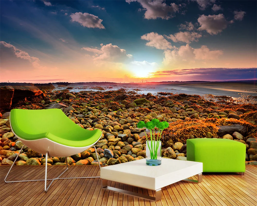 beibehang Custom modern new bedroom mood pebble beach coast TV background wallpaper papel de parede 3d papier peint